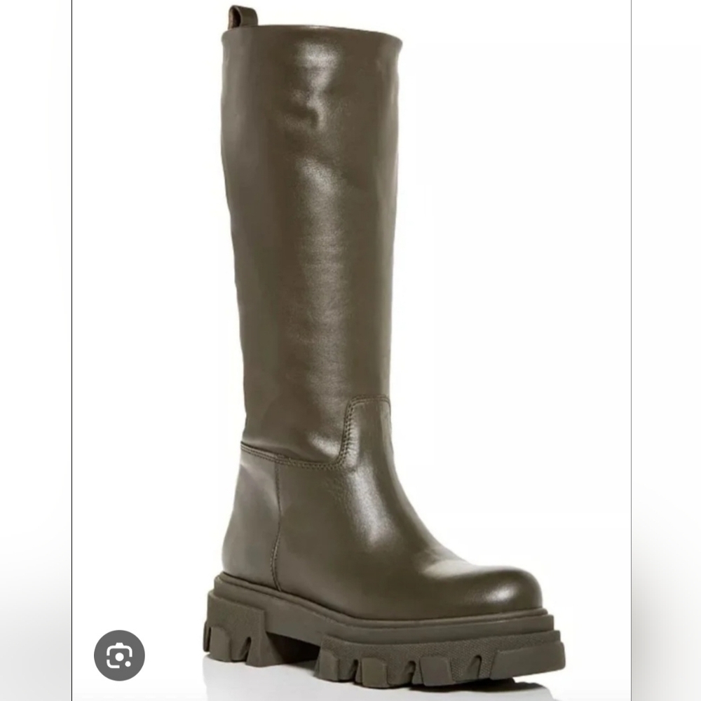 AQUA Kiku Dark Olive Green Platform Leather Tall Lug Boots Women Size EU40 US 10